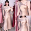Đầm Lụa Lệch Vai Cột Nơ Sang Trọng ANNIE- A-0143 - Màu đen ( Tặng kèm ghim cài )