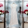 [ New Dress] Váy Lụa Kem Chấm Bi Dáng Dài Cổ V Sang Chảnh Nữ Tính - Chất Liệu Lụa Kem Cao Cấp Kiểu Dáng Dài Cổ V Phù Hợp Dịp Đặc Biệt Size S M L XL Chiều Dài 132cm