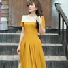 Váy dự tiệc dáng dài (119cm )phối ren thêu cao cấp tùng xếp ly xoè nhẹ có túi cho phong cách thanh lịch