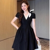 Đầm Cổ V Phối Nơ Thanh Lịch. A-0128. Women Nữ Dress