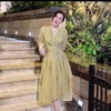Đầm Voan Hoa Ánh Kim Cao Cấp Tay Dài, Thanh Lịch.  A-0116. Women Dress