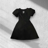 Đầm Xòe Nhẹ Tay Phồng Kèm Phụ Kiện Nơ Đính Đá, Thanh Lịch, Nữ Tính. A- 0147, Dress