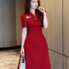 Đầm Lụa Nhật Chéo Ngực Đính Đá, Tùng Xòe Thanh Lịch. A-0114. Nữ. Women. Dress
