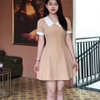 Đầm Thiết Kế Cổ Phối Tùng Xếp Ly Đính Nút Sang Trọng.A-0121. Women. Dress. Nhung Voi