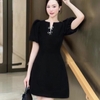 Đầm Xòe Nhẹ Tay Phồng Kèm Phụ Kiện Nơ Đính Đá, Thanh Lịch, Nữ Tính. A- 0147, Dress