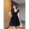 Đầm Cổ V Phối Nơ Thanh Lịch. A-0128. Women Nữ Dress