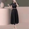 Đầm Cotton Lụa Cao Cấp Cổ Sơ Mi, Tùng Xếp Ly Xoè. Mã A-0122.