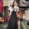 Đầm Lụa Đen Thiết Kế Trễ Vai Phối Voan Sang Trọng. A-0127. Nữ. Women. Dress. Voi Nhung