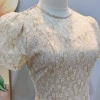 Đầm ren xoè dáng ngắn cổ tròn A-0159 nhũ ánh kim cao cấp - Ren trắng ( Tặng kèm tag cài)