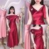 Đầm Lụa Lệch Vai Cột Nơ Sang Trọng ANNIE- A-0143 - Màu đen ( Tặng kèm ghim cài )