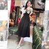 Đầm Lụa Đen Thiết Kế Trễ Vai Phối Voan Sang Trọng. A-0127. Nữ. Women. Dress. Voi Nhung