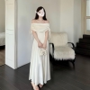 Đầm Lụa Trễ Vai Rút Dây Phom Dáng Dài Thanh Lịch Nữ Tính Lụa Tô Châu Mịn Mát Dày Dặn cho Phong Cách Sang Trọng