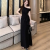 - Đầm thun dáng dài ( 127cm) tặng cài nơ lệch vai bèo thắt nơ eo vải thun tăm lạnh dày dặn cao cấp