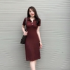 Đầm Thun Dập Nổi Cao Cấp Cổ Sơ Mi Freesize Ôm Gọn Thanh Lịch Cho Nữ – A-089 Women Voi Dress