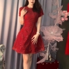Đầm Ngắn Voan Tơ Lưới Đỏ Sang Trọng (Kèm Tag), A-0152 Dress Women Voi Kem