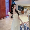 Set Áo Tay Phồng Xếp Ly Ngực Phối Chân Váy A Thanh Lịch. Nữ Women. A-031. Đen