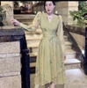 Đầm Voan Hoa Ánh Kim Cao Cấp Tay Dài, Thanh Lịch.  A-0116. Women Dress