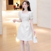 Đầm Dáng A Gân Xước Đính Nơ Ngọc Trai - A-0130- Dress