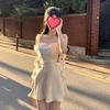 -[ New Arrival] Đầm lụa dáng ngắn ( 76cm) xoè nhẹ 2 bảng dây gợn sóng xinh xắn , tôn dáng , vải mịn mát, nhẹ nhàng nữ tính