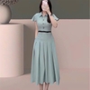 Đầm Cotton Lụa Cao Cấp Cổ Sơ Mi, Tùng Xếp Ly Xoè. Mã A-0122.