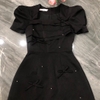 Đầm Dáng A Gân Xước Đính Nơ Ngọc Trai - A-0130- Dress
