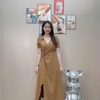 Đầm Thiết Kế Cổ Sơ Mi Thanh Lịch, Xoắn Eo Xẻ Tà Tôn Dáng. A-0120- Nữ Dress Women