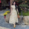 Đầm Voan Tơ Hoa Vàng Dáng Dài Tay Phồng Nhẹ Nhàng Cho Nữ. Women Dress