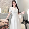 Đầm Lụa Nhật Chéo Ngực Đính Đá, Tùng Xòe Thanh Lịch. A-0114. Nữ. Women. Dress