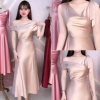 Đầm Lụa Lệch Vai Cột Nơ Sang Trọng ANNIE- A-0143 - Màu đen ( Tặng kèm ghim cài )