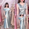 Đầm Lụa Lệch Vai Cột Nơ Sang Trọng ANNIE- A-0143 - Màu đen ( Tặng kèm ghim cài )