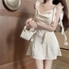 -[ New Arrival] Đầm lụa dáng ngắn ( 76cm) xoè nhẹ 2 bảng dây gợn sóng xinh xắn , tôn dáng , vải mịn mát, nhẹ nhàng nữ tính