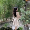 -[ New Arrival] Đầm lụa dáng ngắn ( 76cm) xoè nhẹ 2 bảng dây gợn sóng xinh xắn , tôn dáng , vải mịn mát, nhẹ nhàng nữ tính
