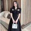 Đầm Lụa Nhật Chéo Ngực Đính Đá, Tùng Xòe Thanh Lịch. A-0114. Nữ. Women. Dress