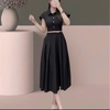 Đầm Cotton Lụa Cao Cấp Cổ Sơ Mi, Tùng Xếp Ly Xoè. Mã A-0122.