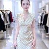[ New Dress] Váy Lụa Kem Chấm Bi Dáng Dài Cổ V Sang Chảnh Nữ Tính - Chất Liệu Lụa Kem Cao Cấp Kiểu Dáng Dài Cổ V Phù Hợp Dịp Đặc Biệt Size S M L XL Chiều Dài 132cm