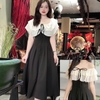 Đầm Lụa Đen Thiết Kế Trễ Vai Phối Voan Sang Trọng. A-0127. Nữ. Women. Dress. Voi Nhung