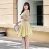 Đầm ren xoè dáng ngắn cổ tròn A-0159 nhũ ánh kim cao cấp - Ren trắng ( Tặng kèm tag cài)