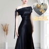 Đầm Lụa Lệch Vai Cột Nơ Sang Trọng ANNIE- A-0143 - Màu đen ( Tặng kèm ghim cài )