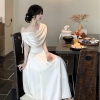 Đầm Lụa Trễ Vai Rút Dây Phom Dáng Dài Thanh Lịch Nữ Tính Lụa Tô Châu Mịn Mát Dày Dặn cho Phong Cách Sang Trọng