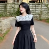 Váy dự tiệc dáng dài (119cm )phối ren thêu cao cấp tùng xếp ly xoè nhẹ có túi cho phong cách thanh lịch