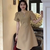 Đầm Xòe Nhẹ Tay Phồng Kèm Phụ Kiện Nơ Đính Đá, Thanh Lịch, Nữ Tính. A- 0147, Dress