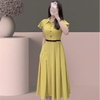 Đầm Cotton Lụa Cao Cấp Cổ Sơ Mi, Tùng Xếp Ly Xoè. Mã A-0122.