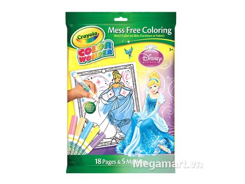 Hình ảnh túi đựng Crayola Bộ bút lông Color Wonder 5 bút và giấy tô màu 18 trang hình công chúa