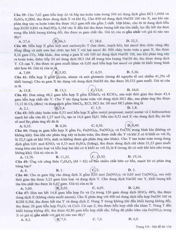 4 Đề thi Môn Hóa học THPT Quốc gia 2016, mã đề 136