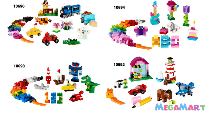 Các bộ đồ chơi Lego Classic với đa dạng mô hình và số miếng ghép khác nhau