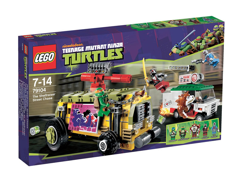 Vỏ hộp sản phẩm Lego Ninja Turtles 79104 - The Shellraiser Street Chase