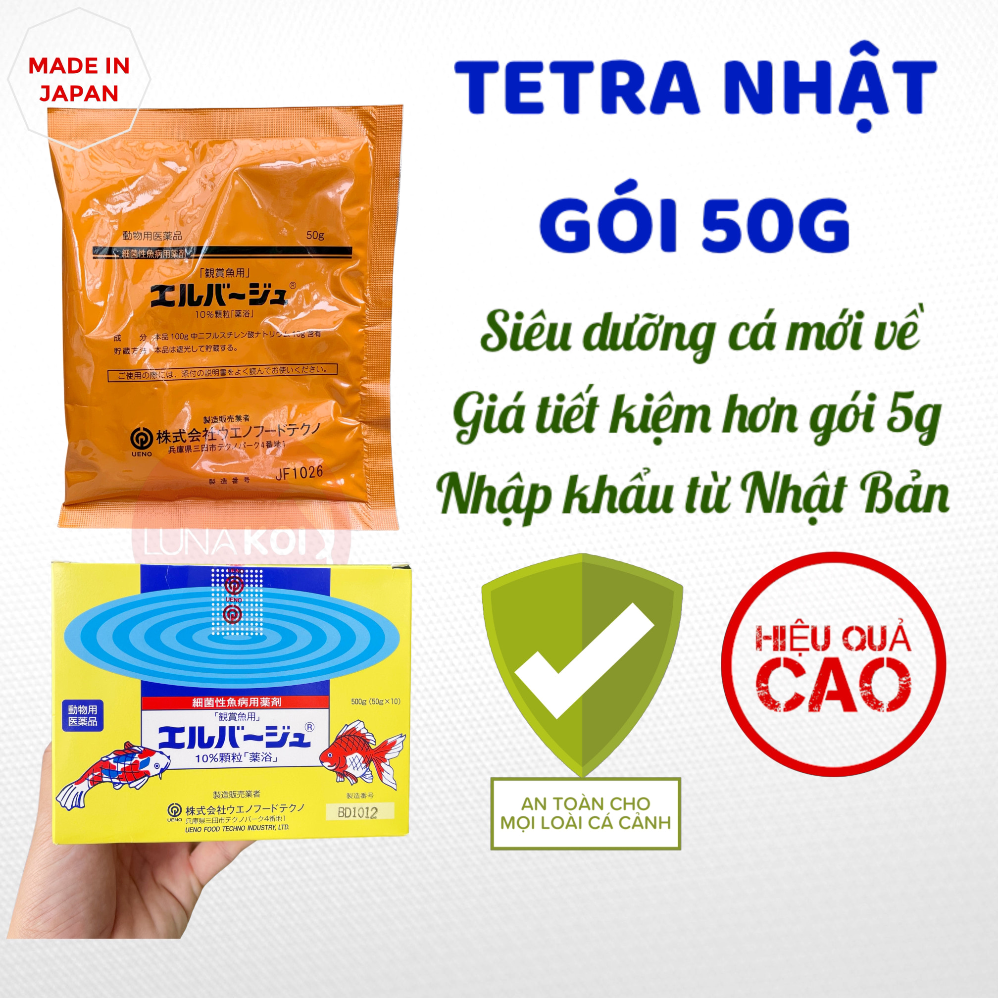 Elbagin Tetra Nhật siêu dưỡng cá cảnh, chống stress, hạn chế nhiễm khuẩn cơ hội cá mới gói 50g