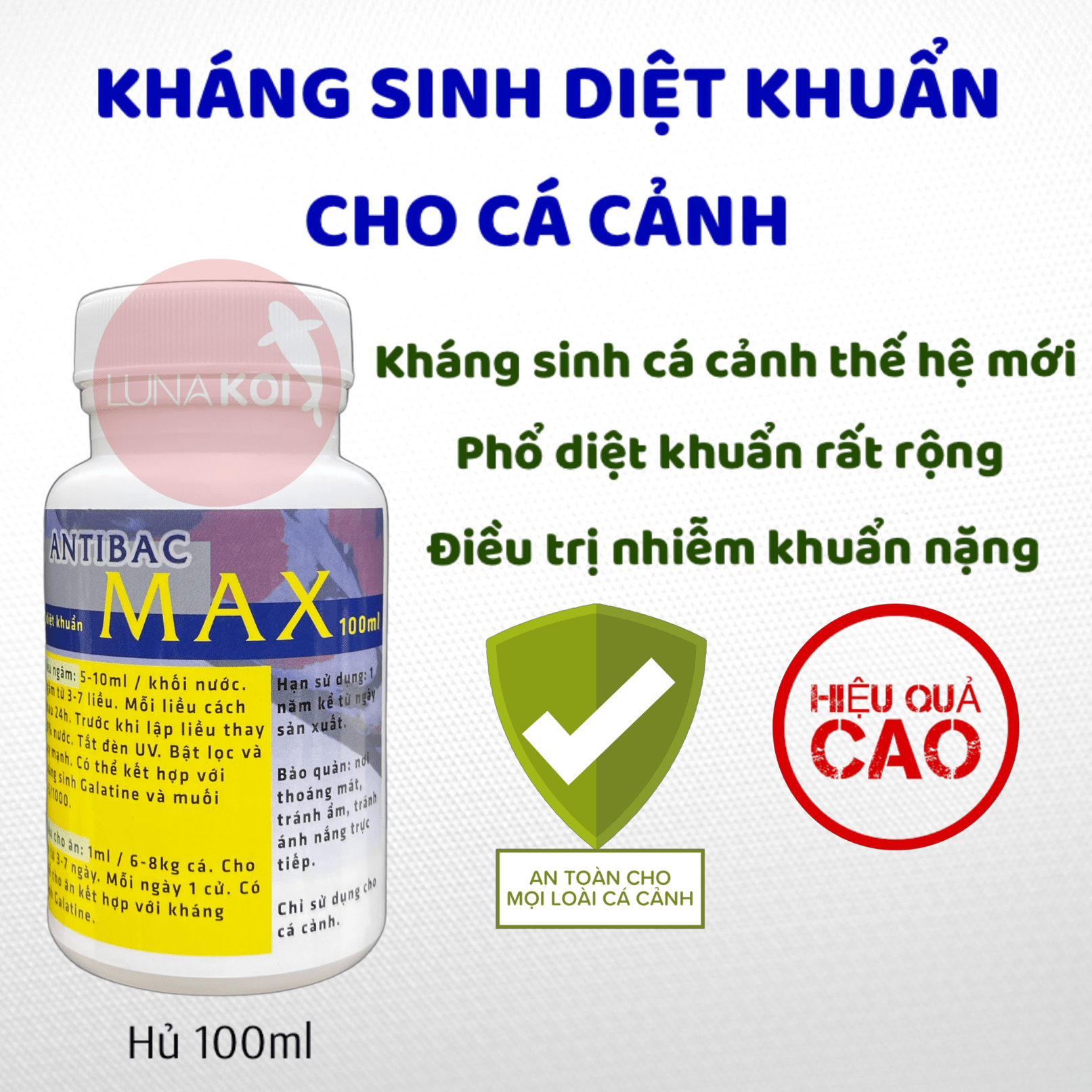 Kháng sinh cá cảnh Antibac MAX diệt khuẩn, điều trị bệnh nhiễm khuẩn, lở loét, đục mắt, thối mang cá cảnh, cá Koi