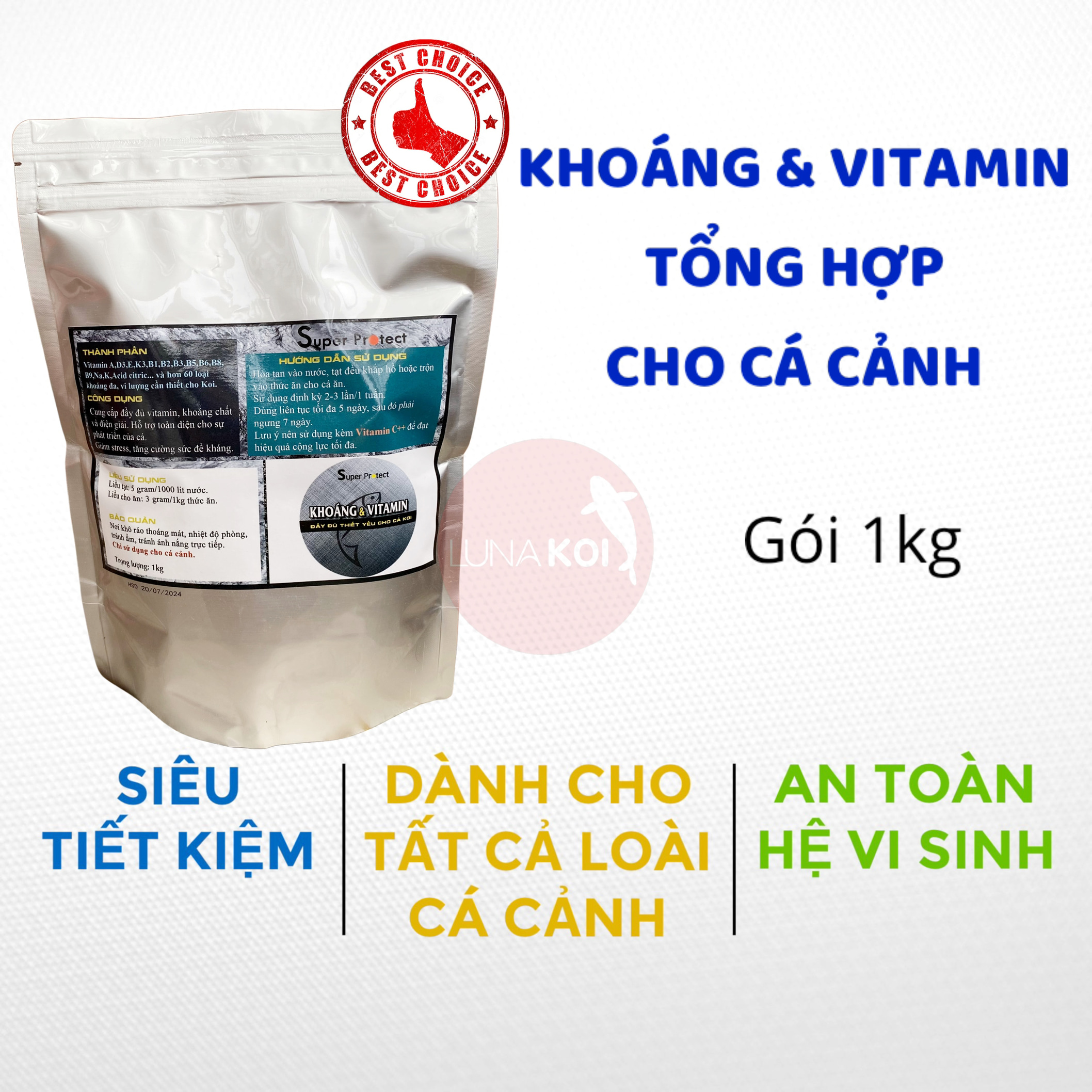 Khoáng và Vitamin gói 1Kg tổng hợp cần thiết đầy đủ tốt nhất cho cá cảnh, cá Koi Super Protect