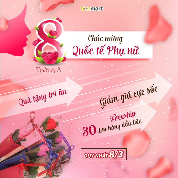 CHÀO MỪNG 8/3: TƯNG BỪNG GIẢM GIÁ + FREESHIP CHO KHÁCH HÀNG NỮ